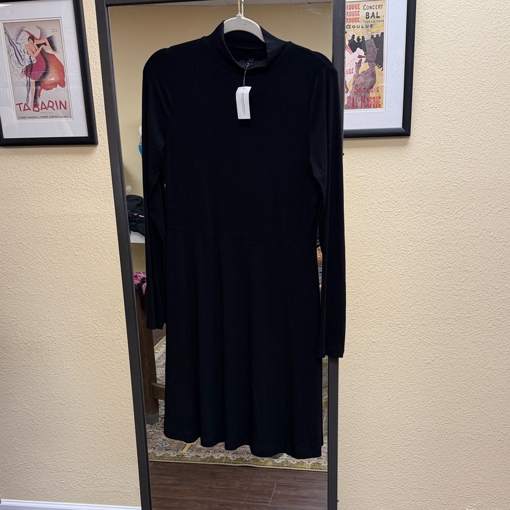 Banana Republic Classic Black Long Sleeve ribbed knit Dress